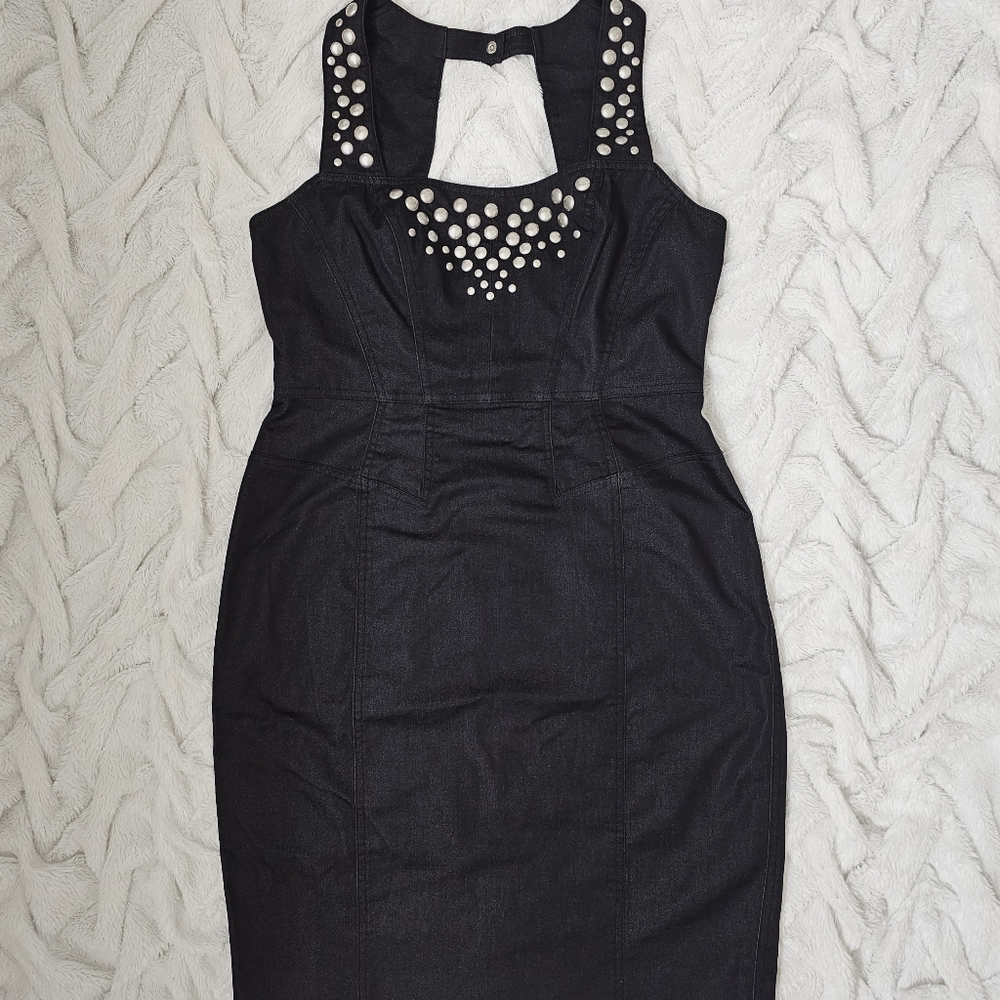 MAGGY LONDON Black Chambray Studded Sheath Dress